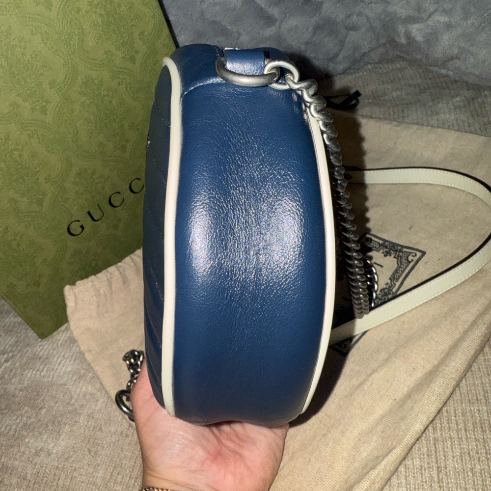 🔥 💯 Gucci Matelasse Leather Torchon GG Marmont Round Bag - Picture 6 of 13